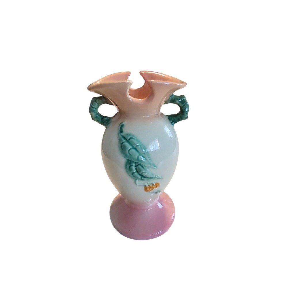 Hull Pottery Wildflower Vase W4-6.5 Pink Green Two Handled Urn USA Vintage